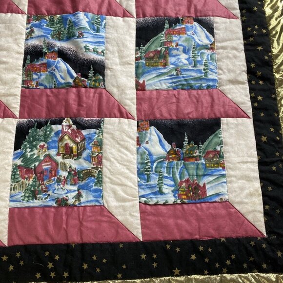 Christmas Wall Hanging‎ Quilt Handmade Square Printed Town Scenes Snow - Picture 6 of 15